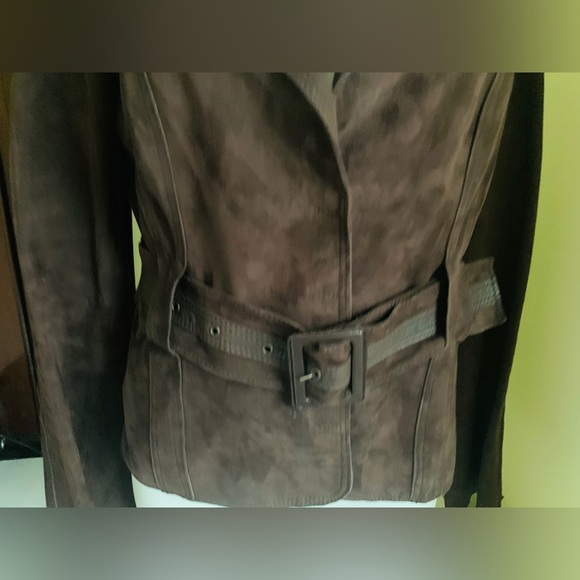 Desa brand cocoa brown color real Suede Leather Blazer with belt Eu Large US L - Picture 6 of 16